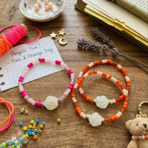 Bracelets Camélia - perles rocaille rose ou orange - perle nacré camélia