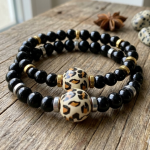 Bracelets Safari noir argenté et noir léopard