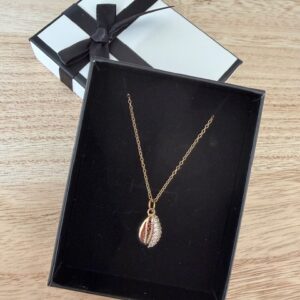 collier coquillage doré strass avec boite
