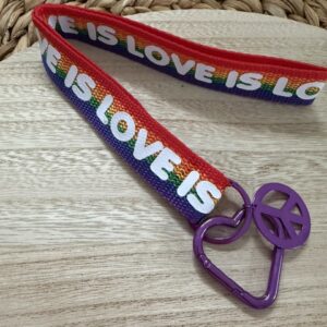 Bandoulière - Love is Love - tissu tressé pride - accroches violettes