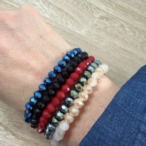 Bracelet - Ombrella - perles facettes colorées rouge, noire, beige nude, bleu électrique, vert bleu