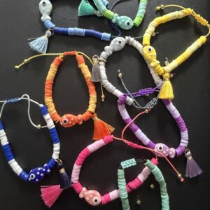 Bracelet Sardinhas - perles heishi, sardinhas céramique,pompons colorés
